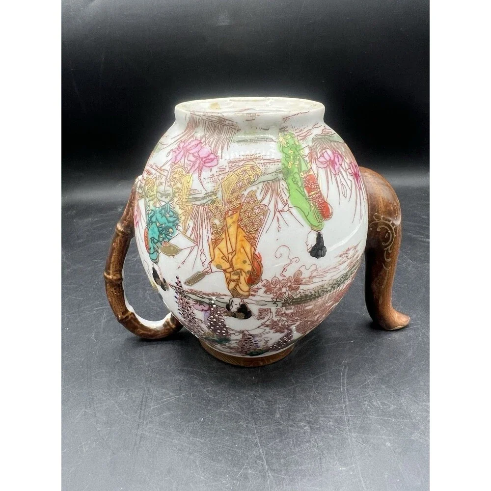 Antique Japanese Kutani Moriage Porcelain Tea Coffee Pitcher Meiji Gilt Decor